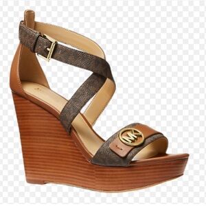 Michael kors carmen logo faux leather wedge sandal size 7